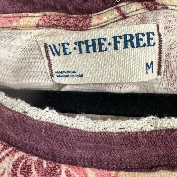 We The Free Purple and Cream Floral Short Sleeve Top - Picture 2 of 3